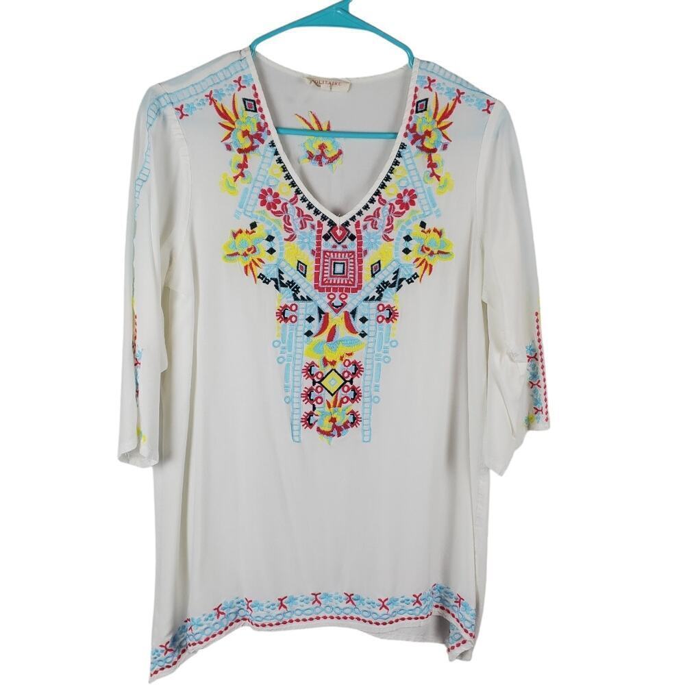 Solitaire Boho Floral Blouse Cream Embroidered Whimsigoth Peasant Top S
